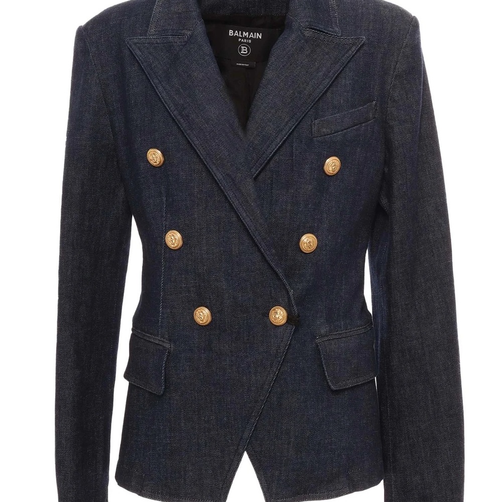 BALMAIN Kids Double-Breasted Long Sleeved Denim Blazer & Skirt Set Size 6(Girls) - Picture 3 of 10
